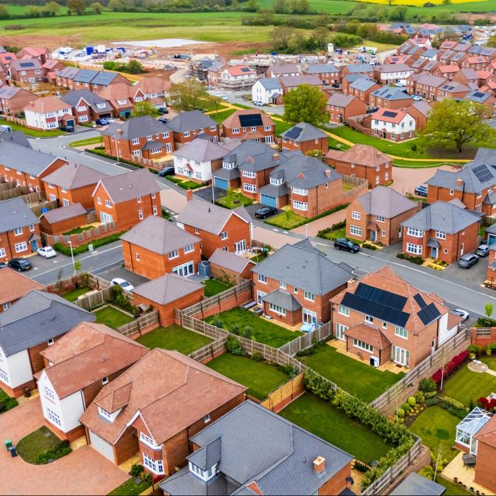 Aerial photo of a newly built housing development in the UK